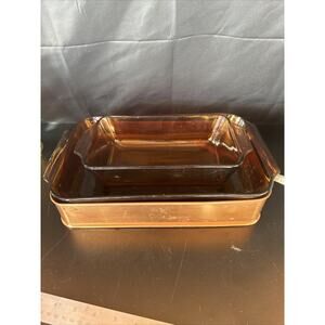 Anchor Hocking Amber Baking/ Loaf Dish With Tray # 431 And 441 Set Of 3